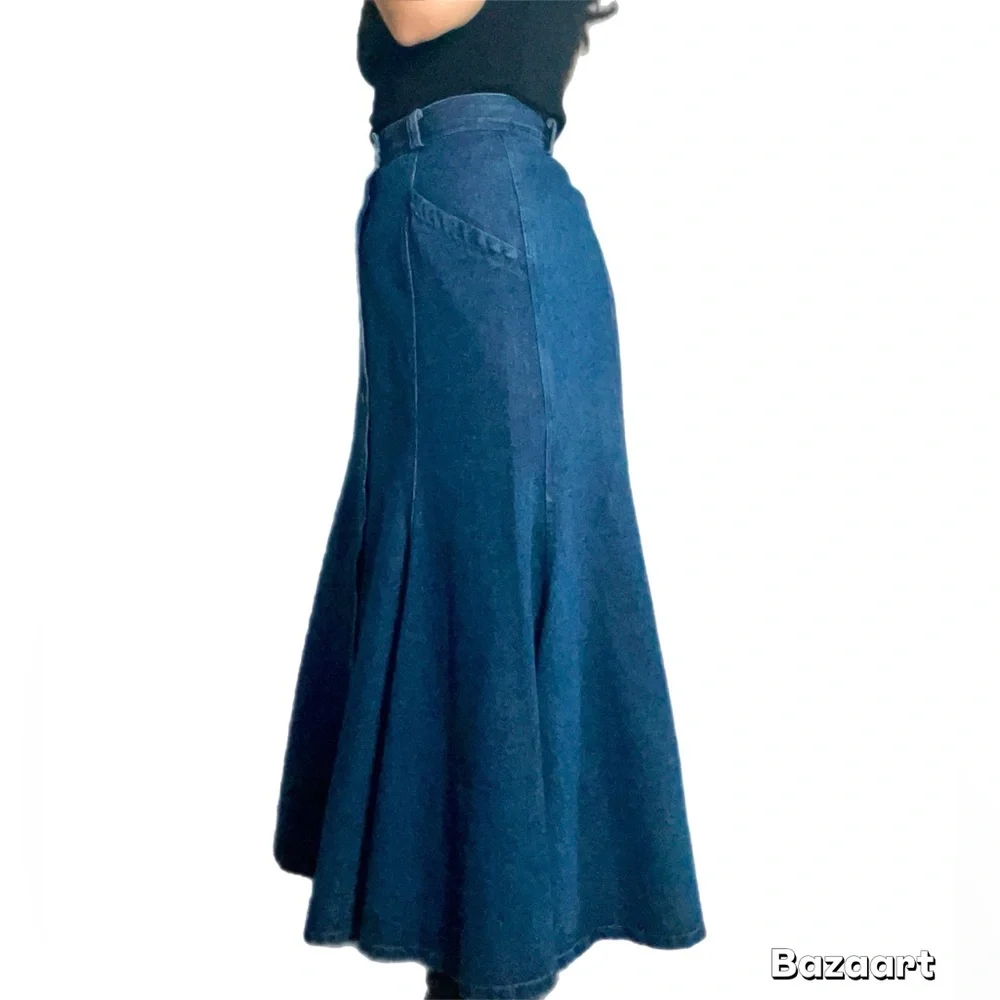 Vintage Western Boho High Waisted Denim Maxi Skirt - Picture 5 of 13